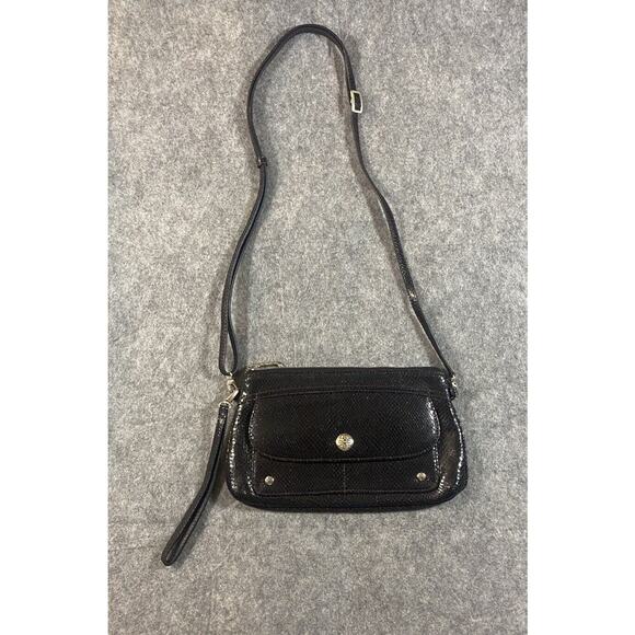 Brighton Purse Medium Black Faux Snack Skin Medium Shoulder Purse Clutch - Picture 1 of 13